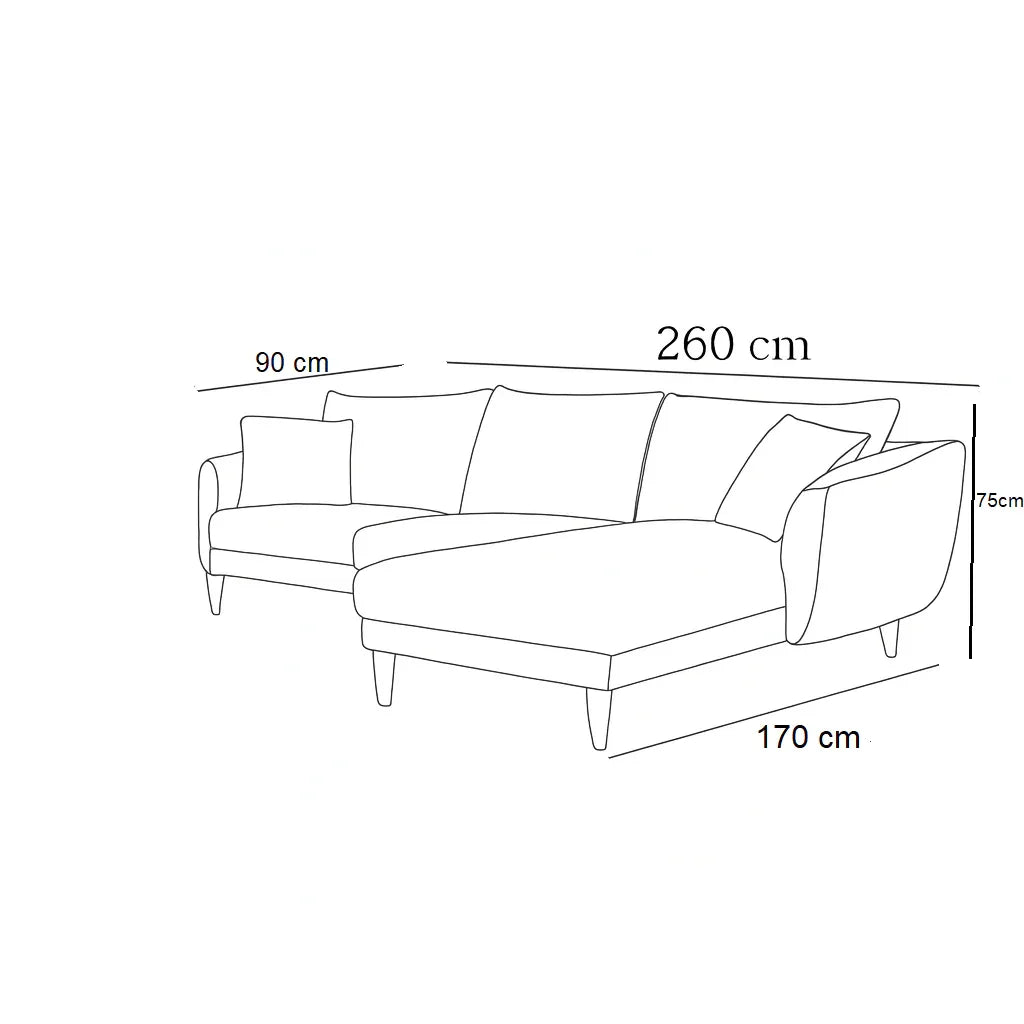 Sofa L Shape - Beech Wood - Linen Fabric - Grey - 260×170×90×75 cm - Cataloug