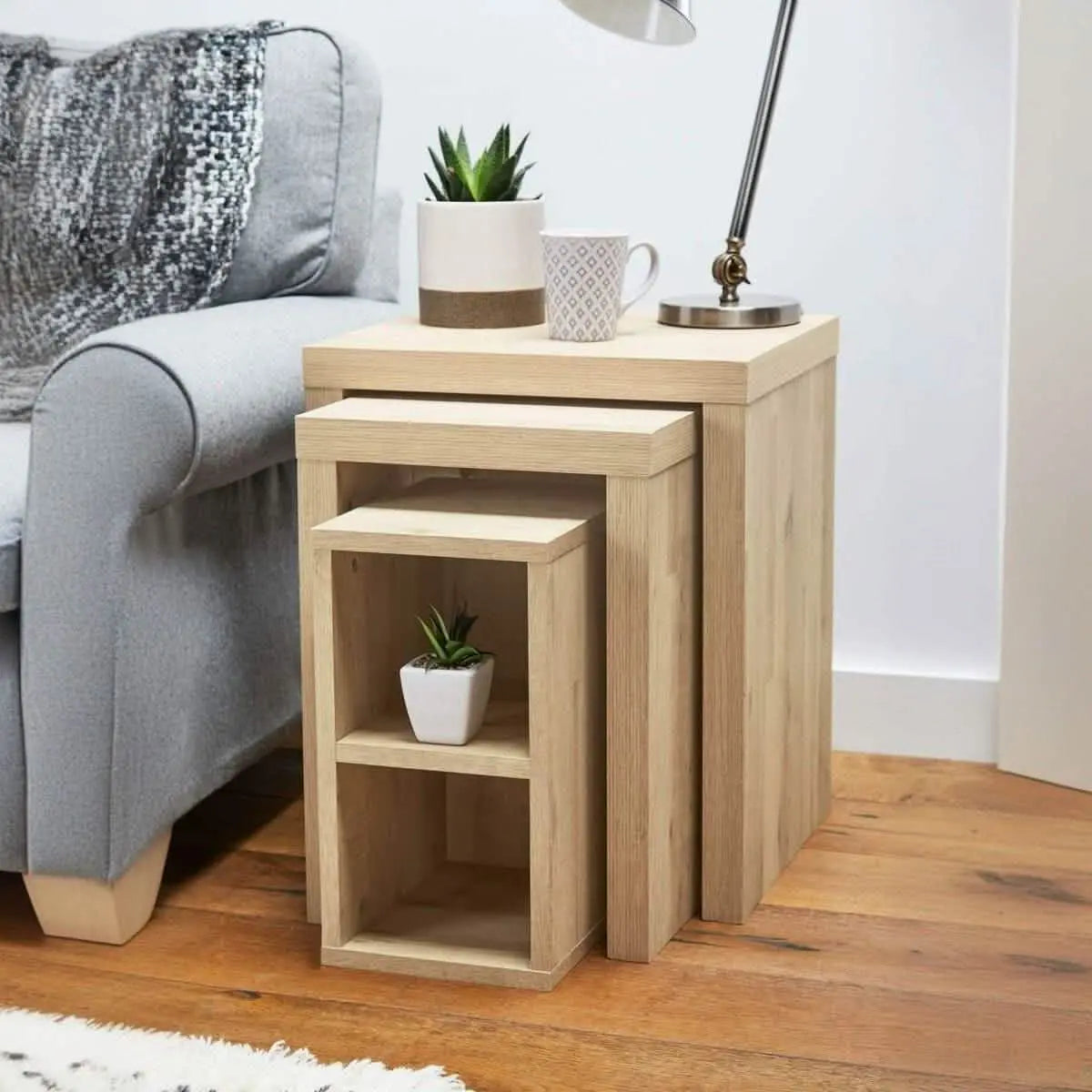 3 طاولات متداخلة -  بيج - 35x35x65 سم