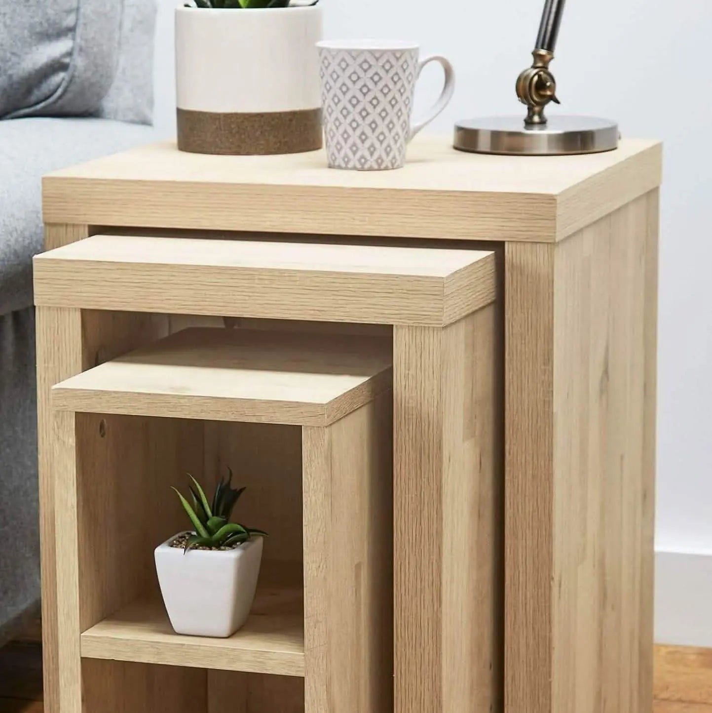 3 طاولات متداخلة -  بيج - 35x35x65 سم