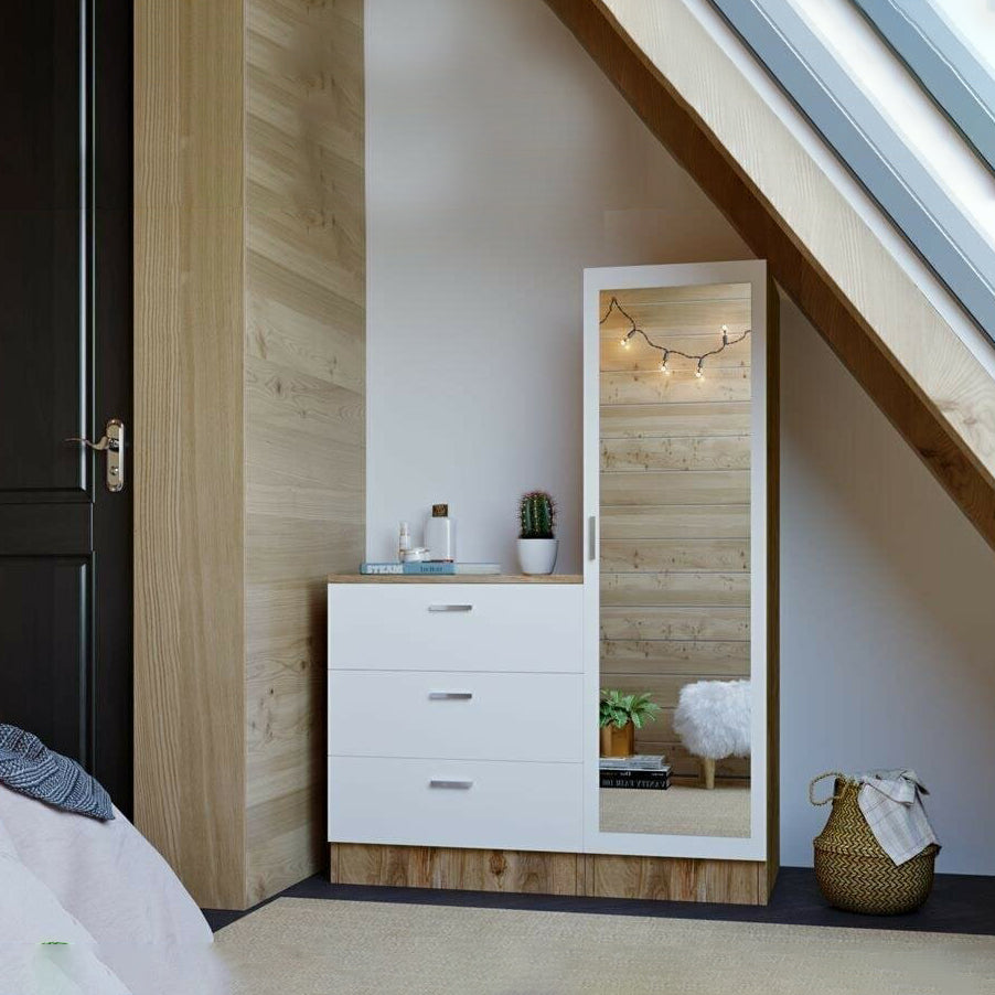 تسريحه - خشب إم دي إف - أبيض وبيج - ١٤٠×١٠٠×٤٧ سم