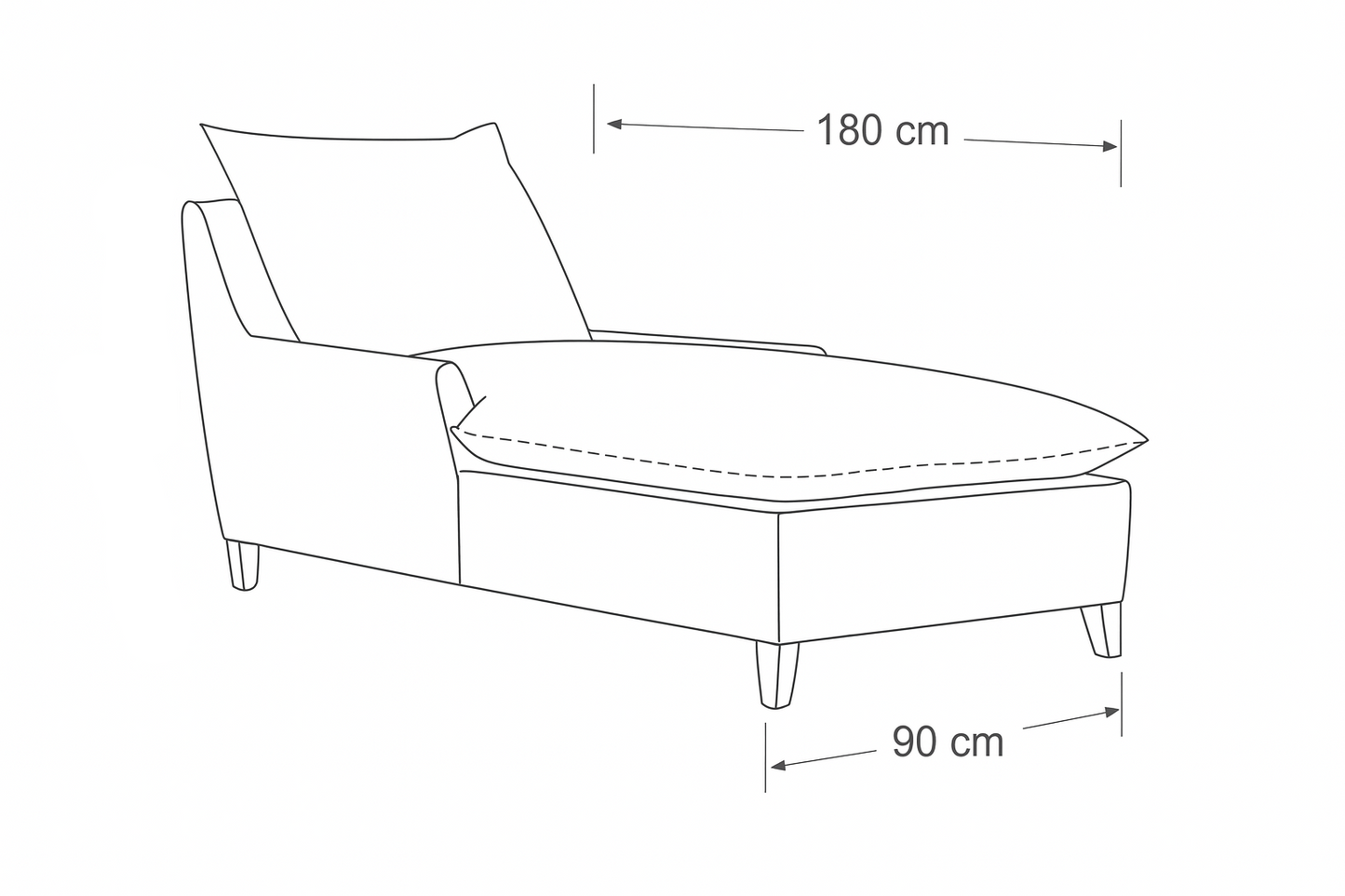 Chaise Longue Beech Wood Linen Grey 180×90