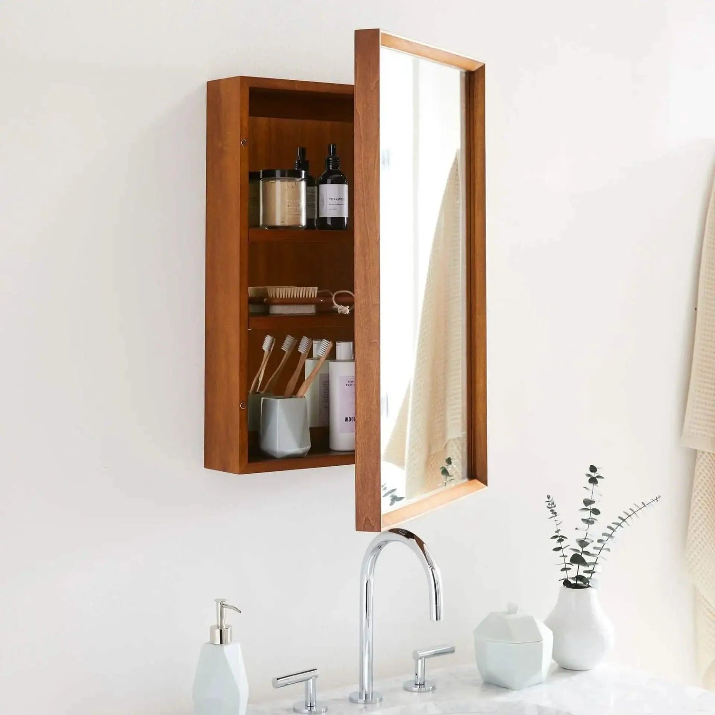 storage unit with mirror -NW-Brown- 40x15x70 cm