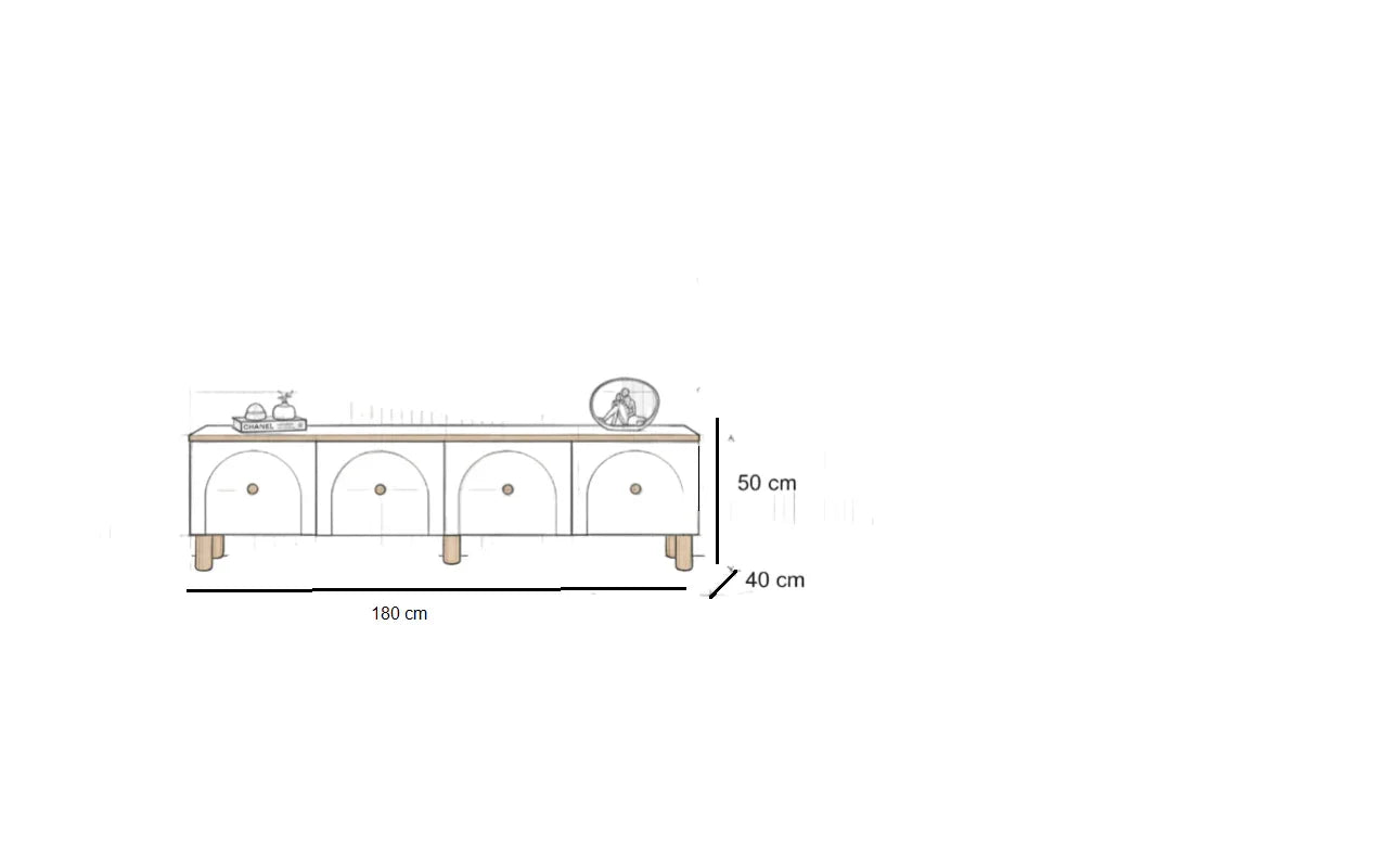 TV Unit - MDF Wood - White & Beige - 180x40x50 cm