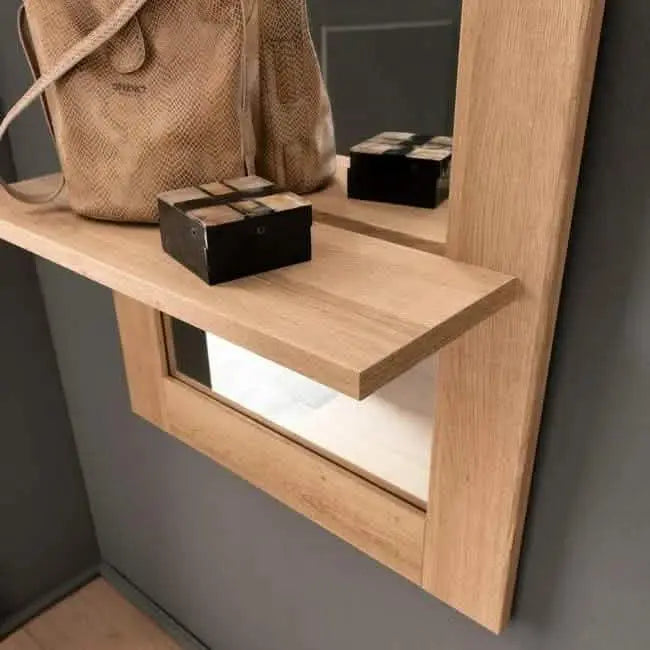 Mirror with shelf - NW - Wooden color - 47x12x125 cm