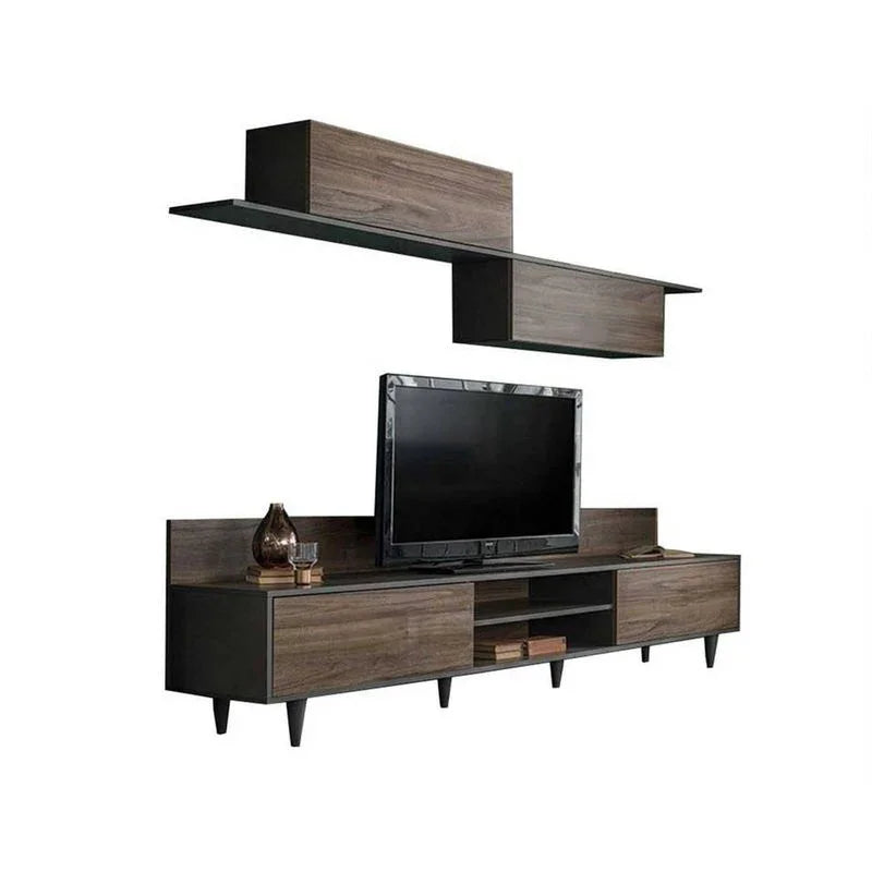TV Unit - MDF Wood - Brown & Black - 200x40x40 cm - Cataloug
