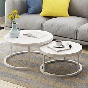 Coffe Table - Set Of 2 - Metal - White - 70 x 70 x 45 cm
