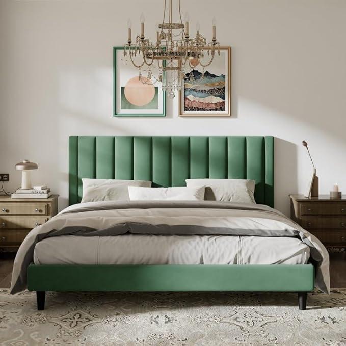 Bed - MDF - Velvet - Green - 180 CM - Cataloug