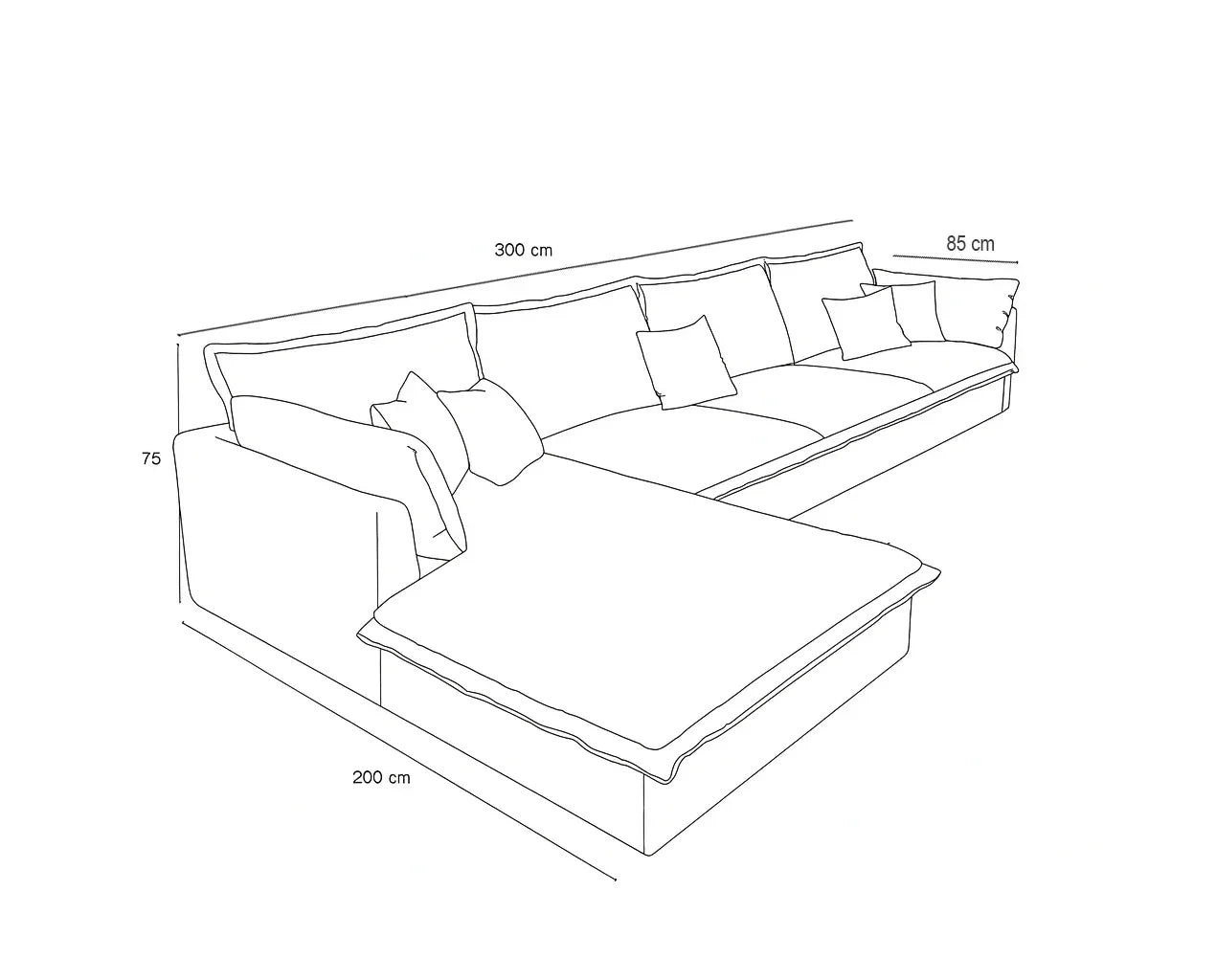 Sofa L Shape - Beech Wood - Linen Fabric - Brown - 300x200x85X75 cm - Cataloug
