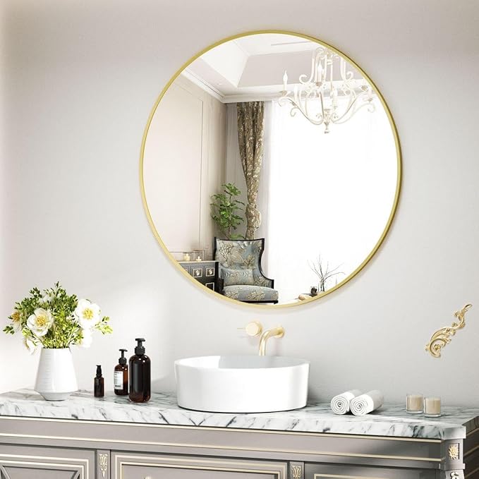 Mirror - Metal - Gold - 70 x 70 cm