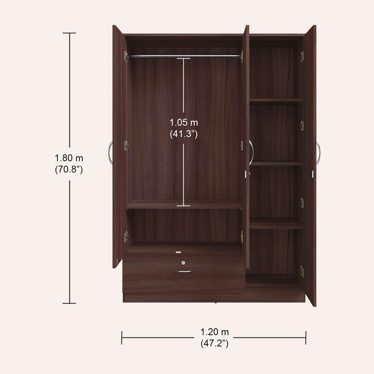 Wardrobe - MDF Wood - Brown - 120x180x50 cm