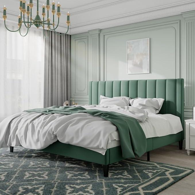 Bed - MDF - Velvet - Green - 180 CM - Cataloug