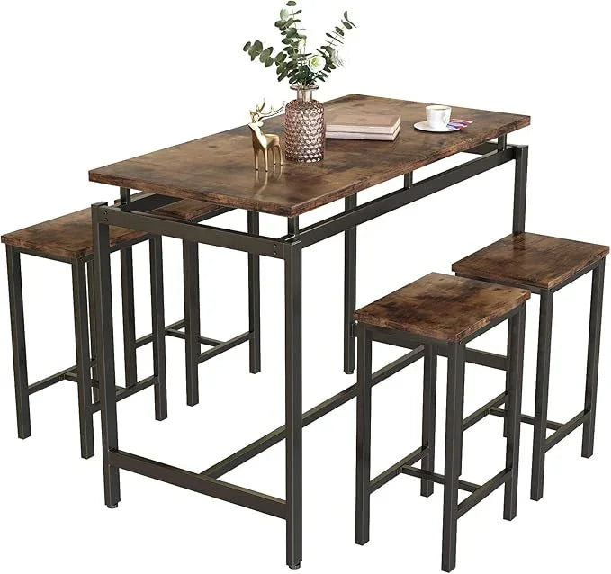 Dining Table - Steel - MDF wood - Browm - 120x60x90 CM