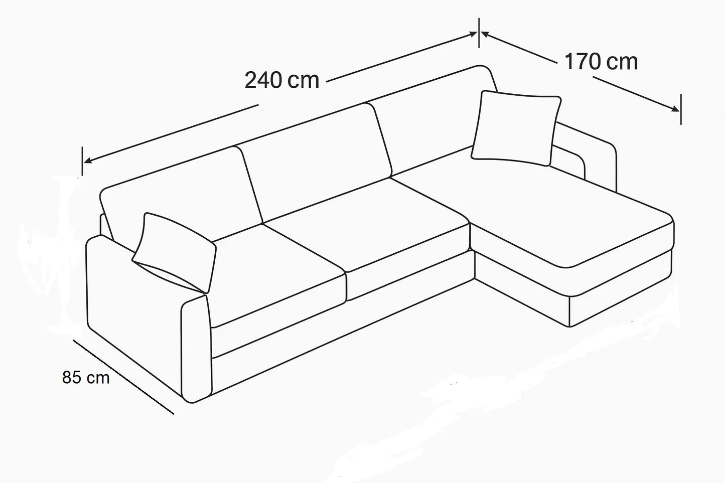 Sofa L Shape - Beech Wood - Linen Fabric - Yellow - 240x170x85 cm - Cataloug
