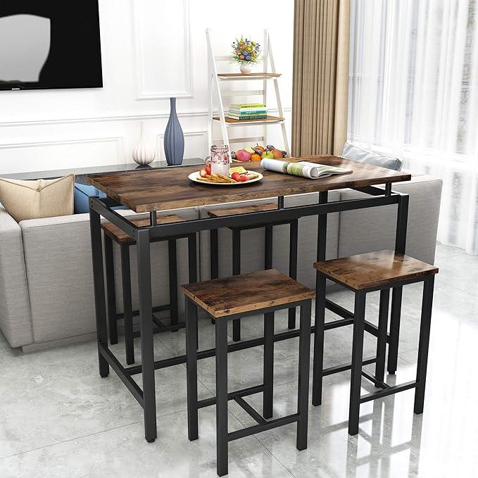 Dining Table - Steel - MDF wood - Browm - 120x60x90 CM