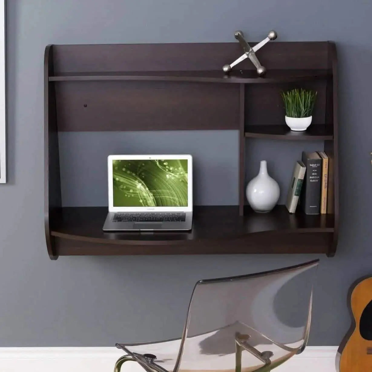 مكتب مثبت على الحائط - PW - بني غامق - 85x20x60 سم