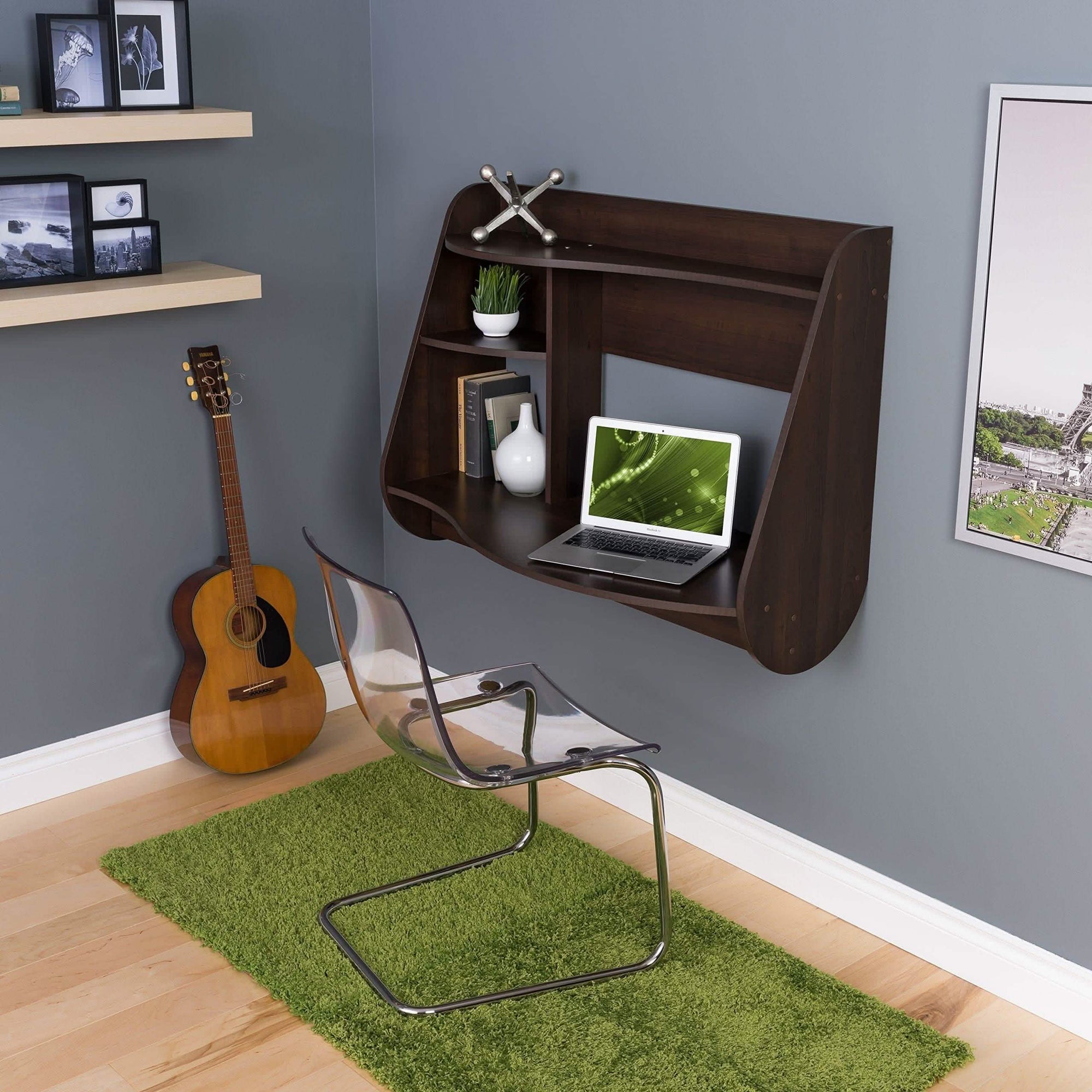 مكتب مثبت على الحائط - PW - بني غامق - 85x20x60 سم