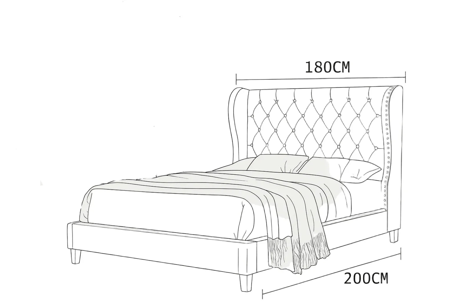 Bed - Beech Wood - Velvet Fabric - Beige - 200x180 cm - Cataloug