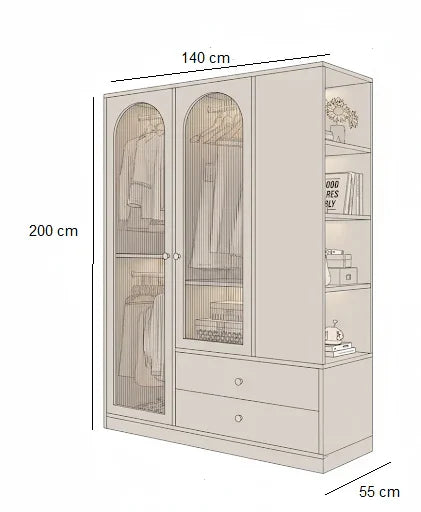 Wardrobe - MDF Wood - Beige - 140x55x200 cm