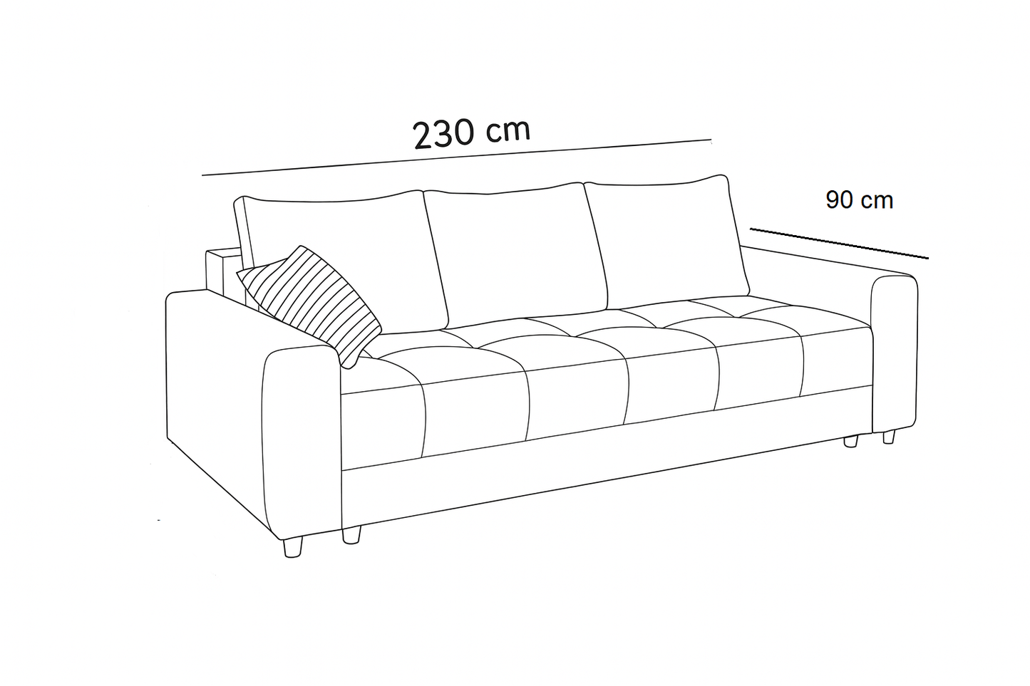 Sofa Beech Wood Linen Dark Grey 230×90
