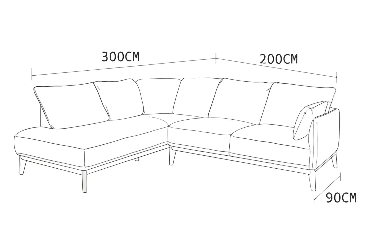 Sofa L Shape - Beech Wood - Linen Fabric - Blue - 300x200x90 cm - Cataloug