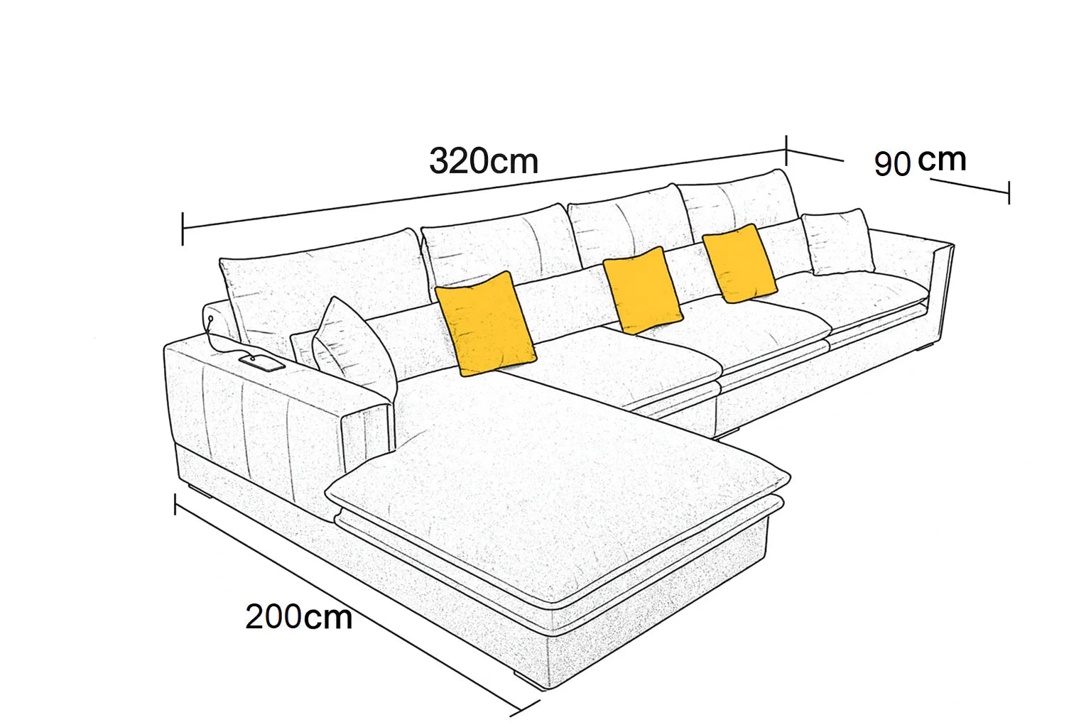 Sofa L Shape - Beech Wood - Linen Fabric - Blue - 320x200x90 cm - Cataloug
