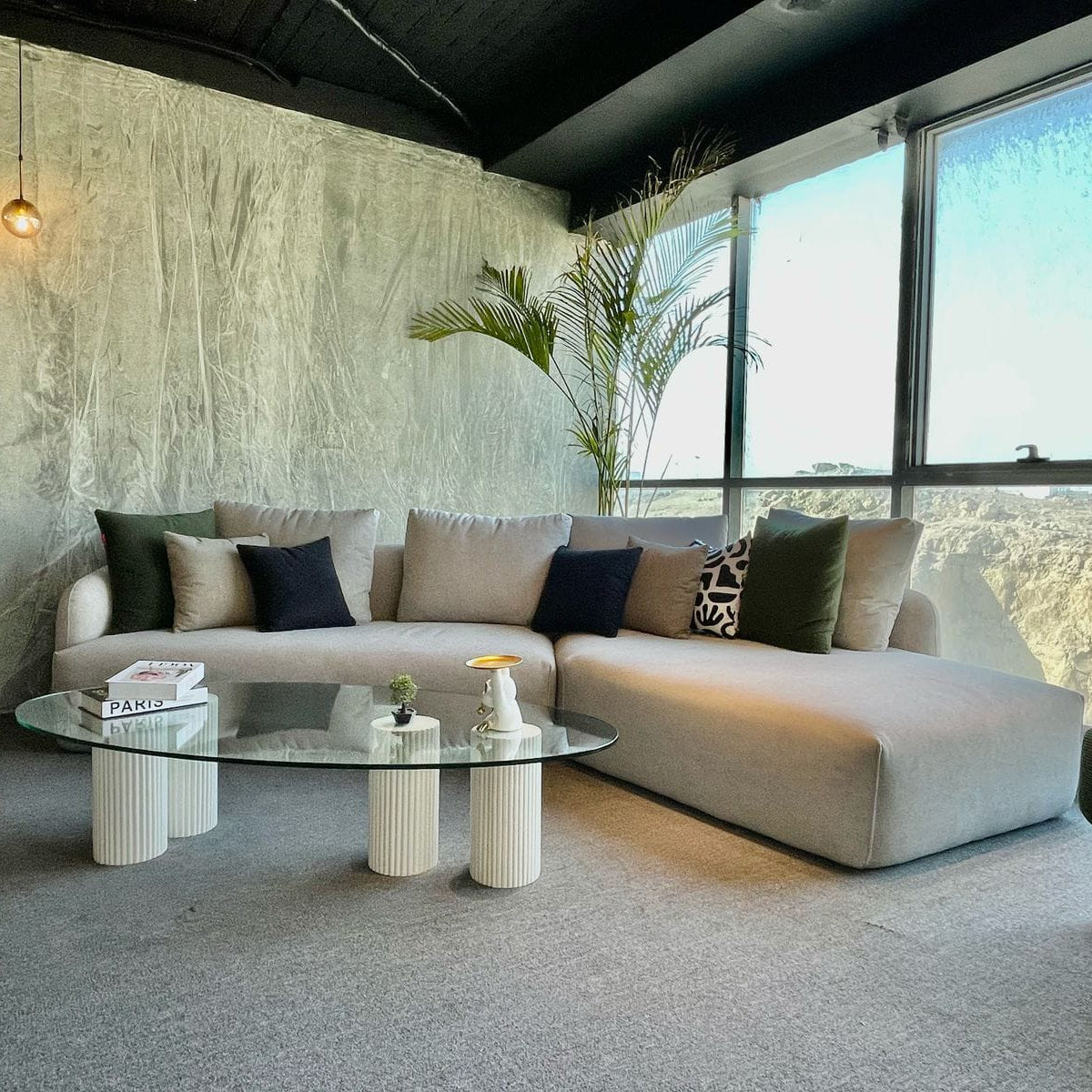 Coffe Table - Fiber Glass - Beige - 130x70 cm
