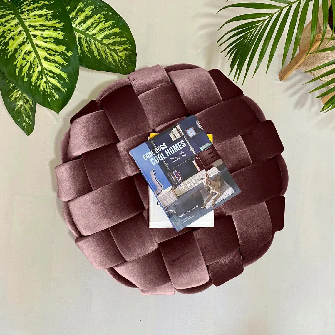 Natural beech wood pouf 60×47 cm - Cataloug