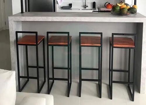 Bar Stool Steel Wood Black