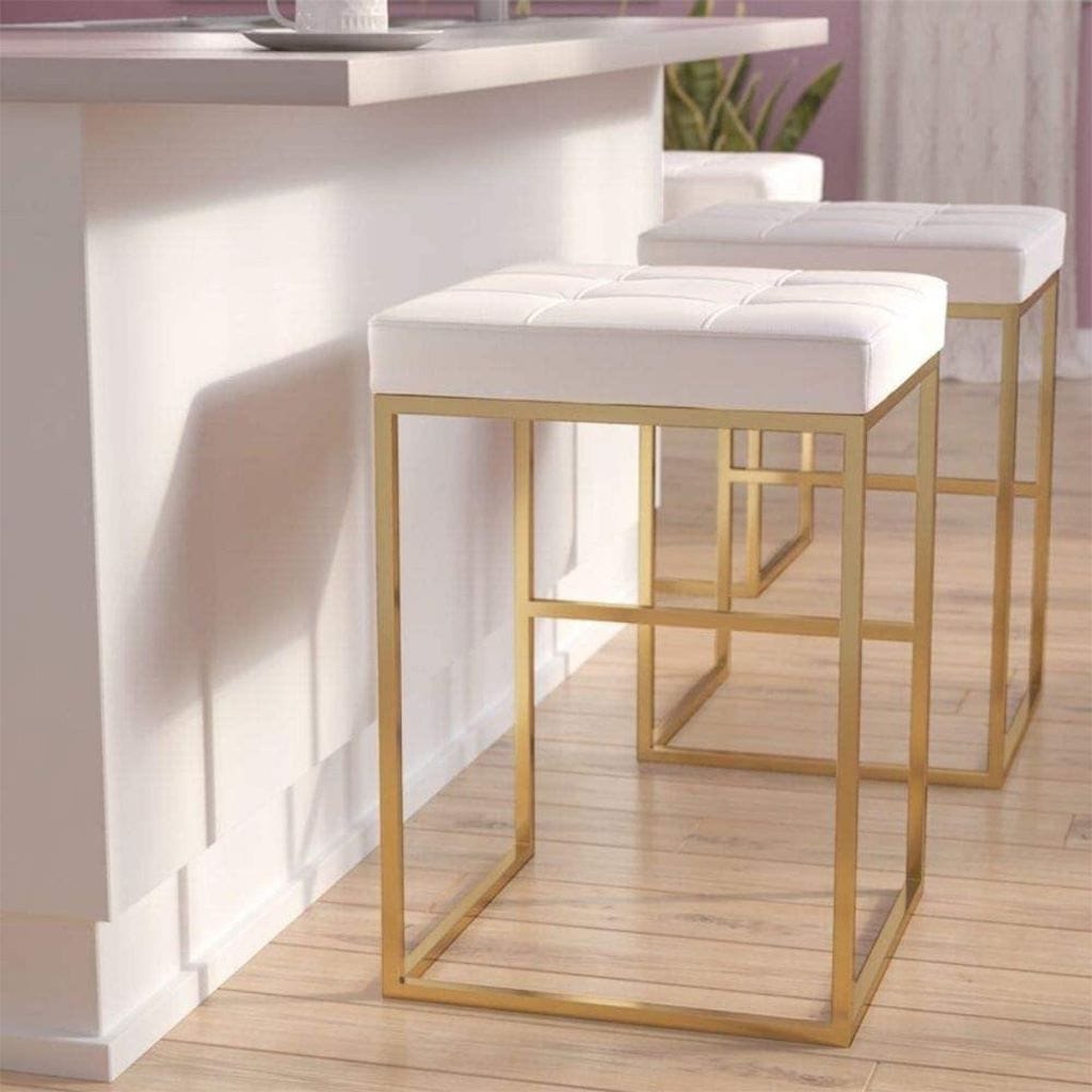 Bar Stool Steel Leather Gold
