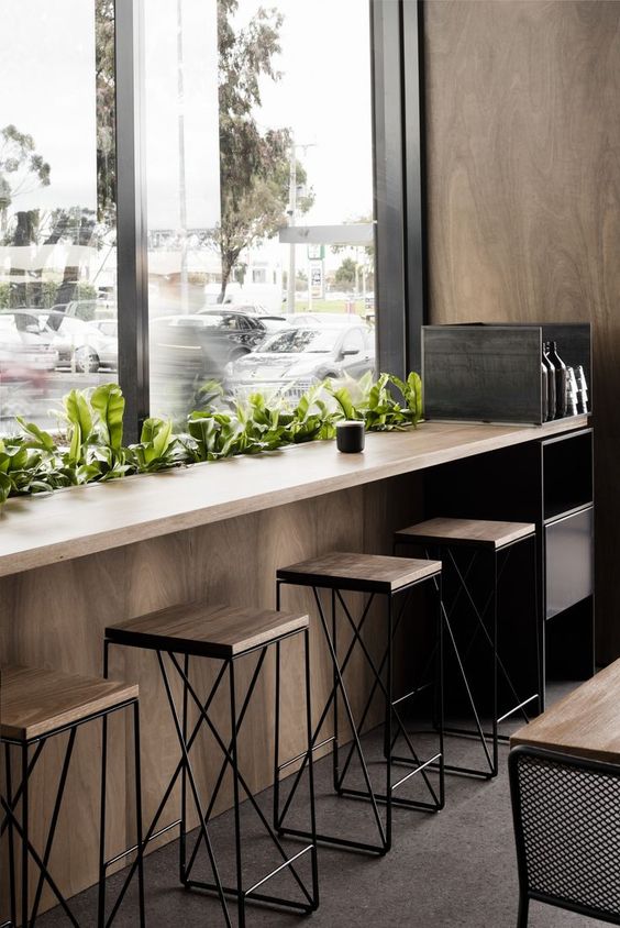 Bar Stool Steel Wood Black