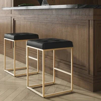 Bar Stool - Steel - Leather - Gold - 70x40x40 cm - Cataloug