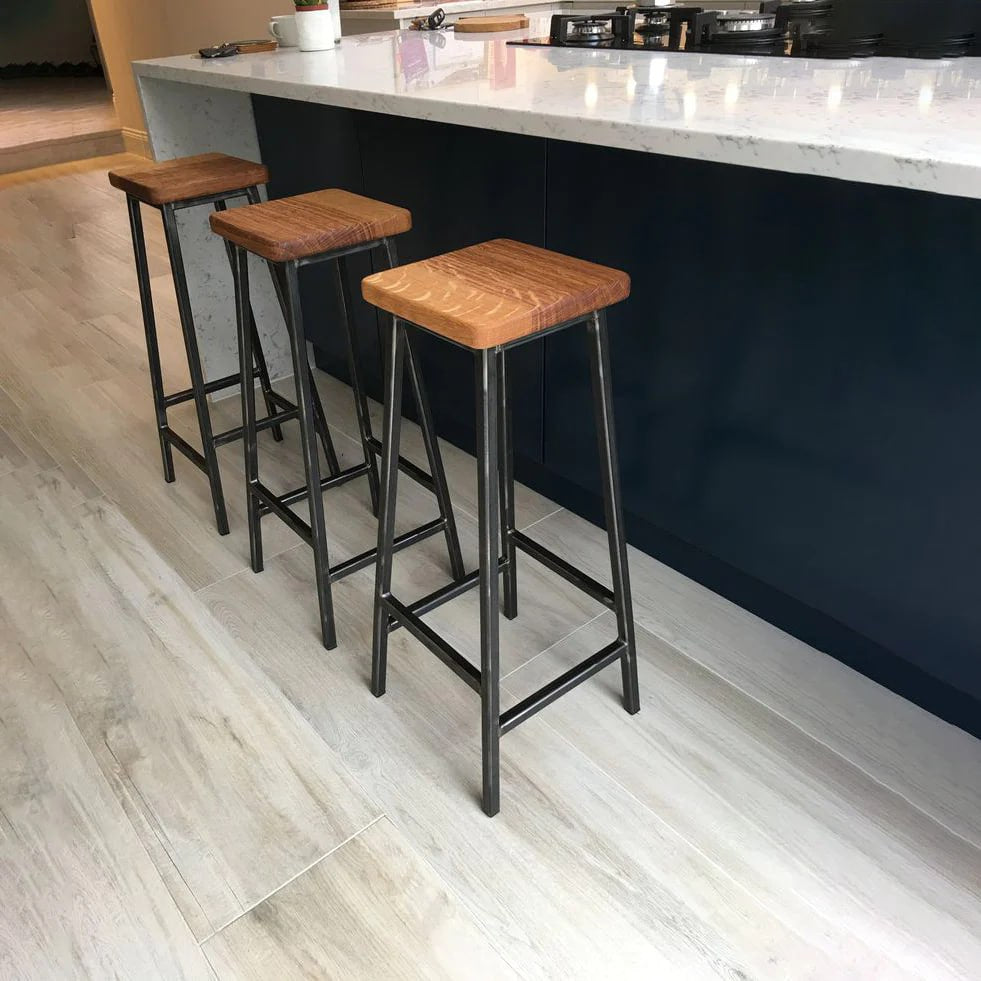Bar Stool Steel Wood Black