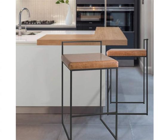 Bar Stool Steel Leather Black