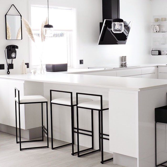Bar Stool Steel Leather Black