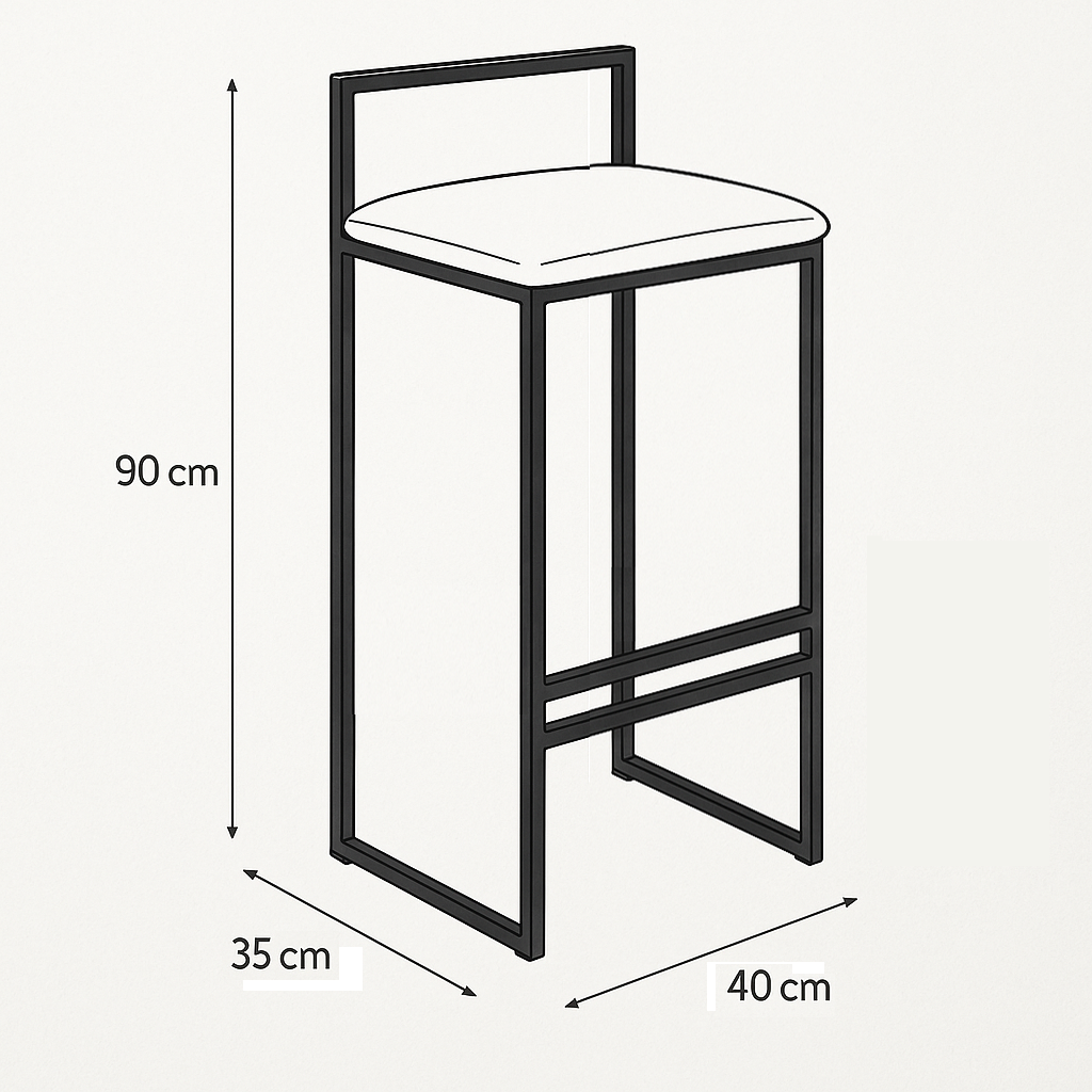 Bar Stool Steel Leather Black