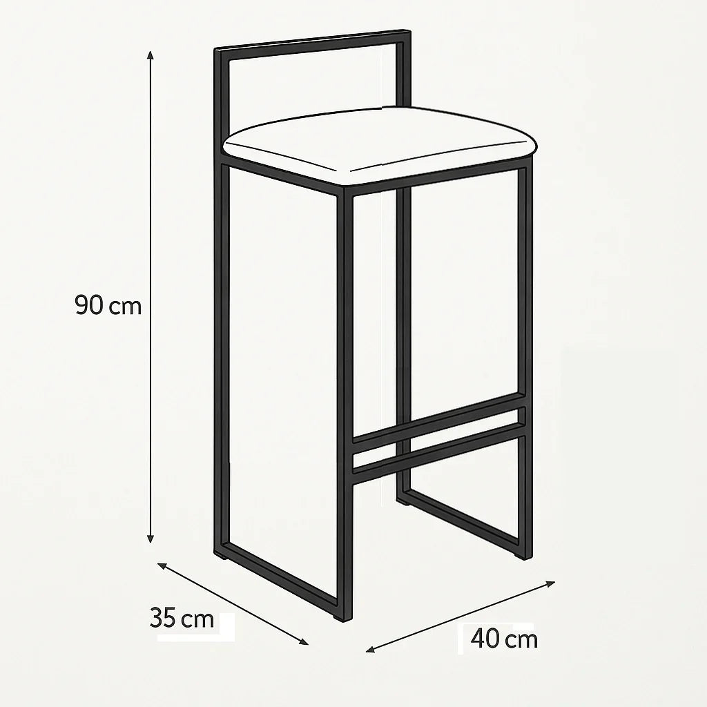 Bar Stool - Steel - Leather Fabric - Black - 90x35x40 cm - Cataloug