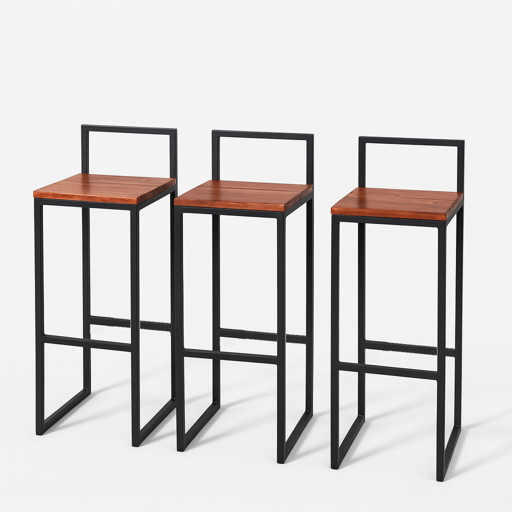 Bar Stool Steel Wood Black