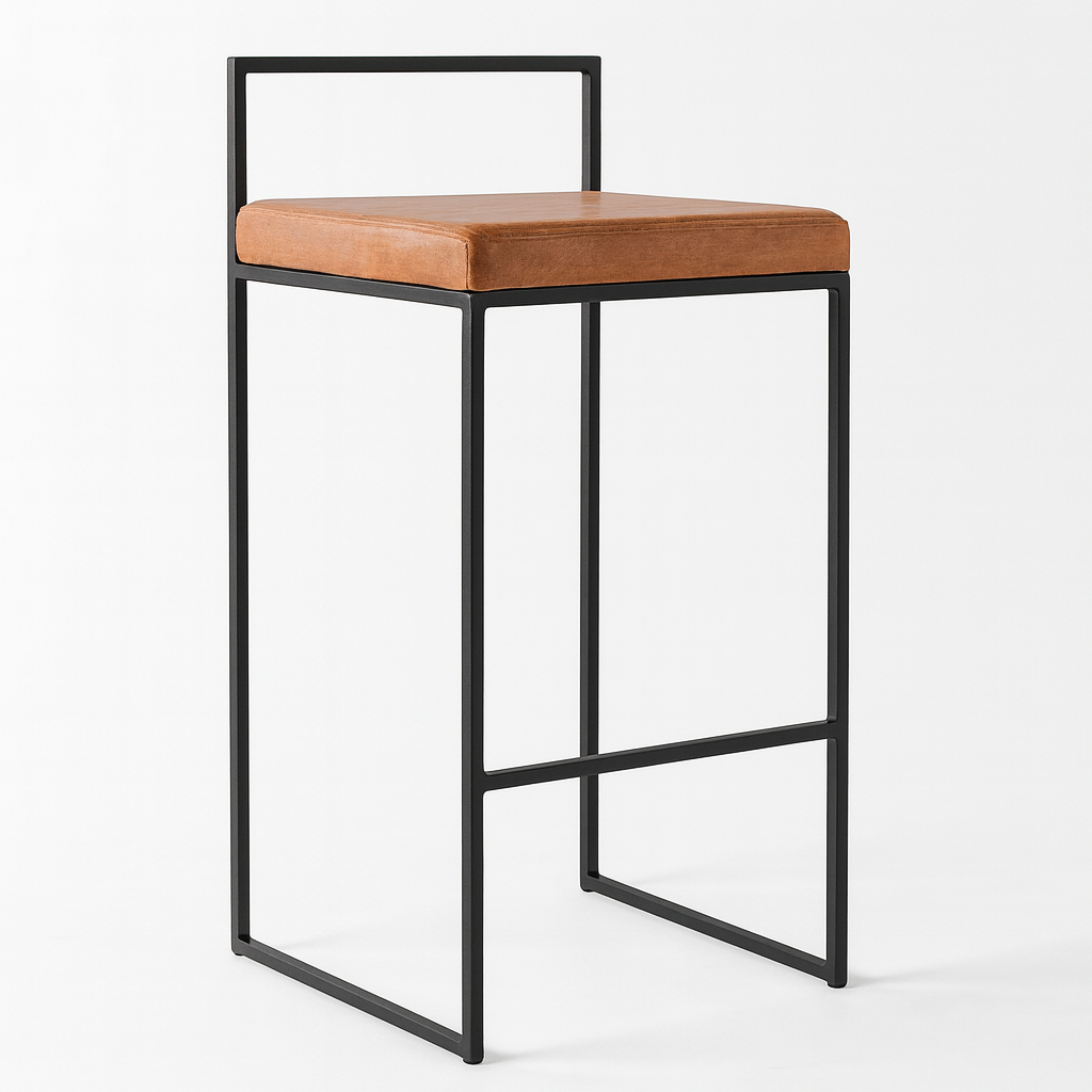 Bar Stool Steel Leather Black