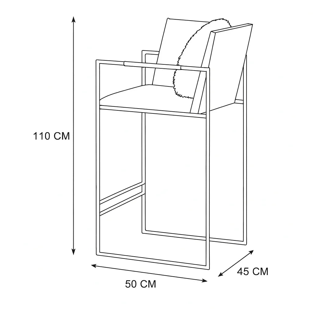 Bar Stool - Steel - Velvet Fabric - Black - 110x45x50 cm - Cataloug