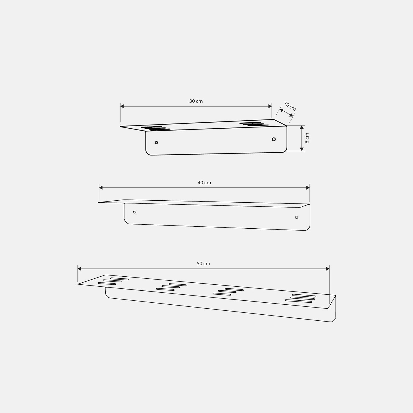 Three Floating Shelves - Steel - Multi Color - 30×40×50×10×6 cm - Cataloug