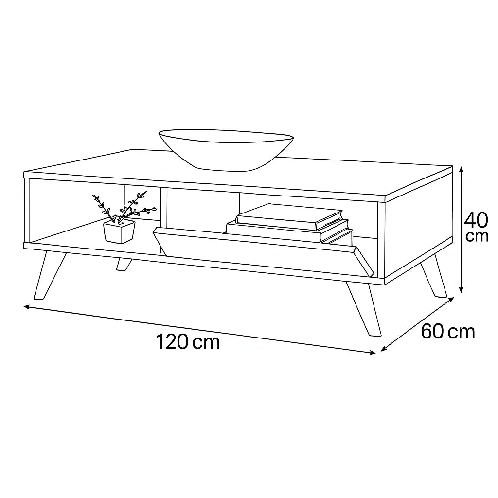 Coffee table - MDF - White & Brown - 120x60x40 - Cataloug