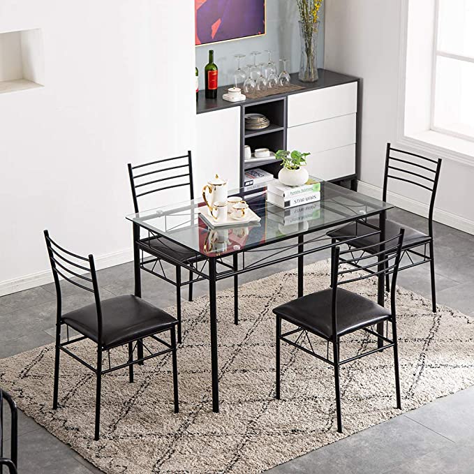 طاولة طعام - فولاذ - زجاج - أسود - SG.DT.200.0010