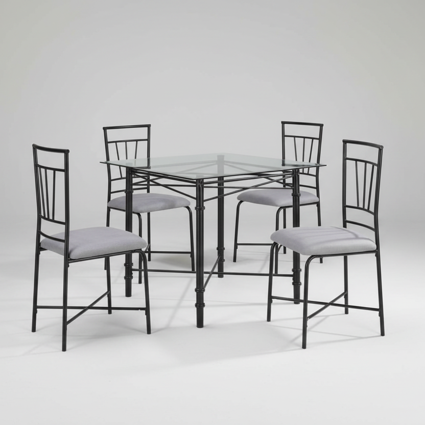 Dining Table - Steel - Glass - Black - 100x80x100 cm