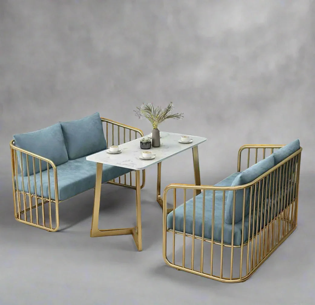 Dining Table Set - Steel - MDF - Velvet - Gold - 100x80x60 cm - Cataloug