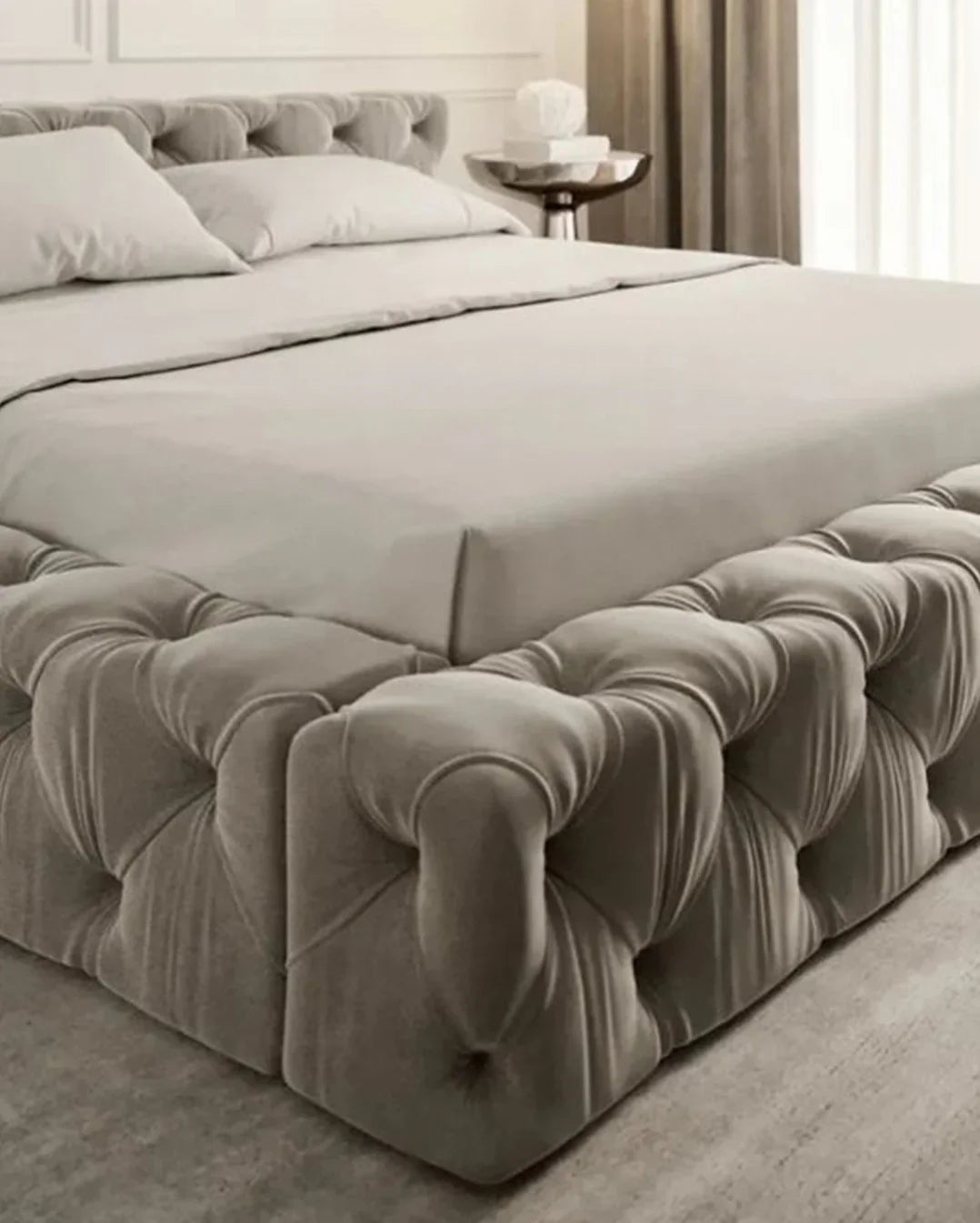 Bed - MDF - Linen - Grey - Multi Sizes - Cataloug