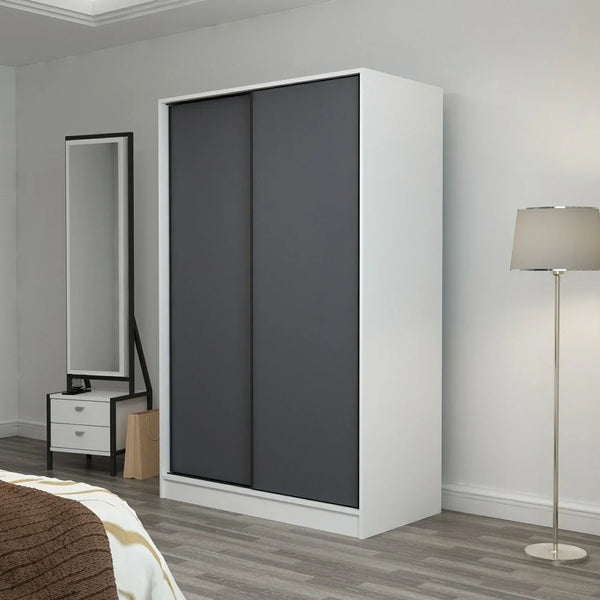 Wardrobe - MDF Wood - White & Grey - 180x120x40 cm - Cataloug