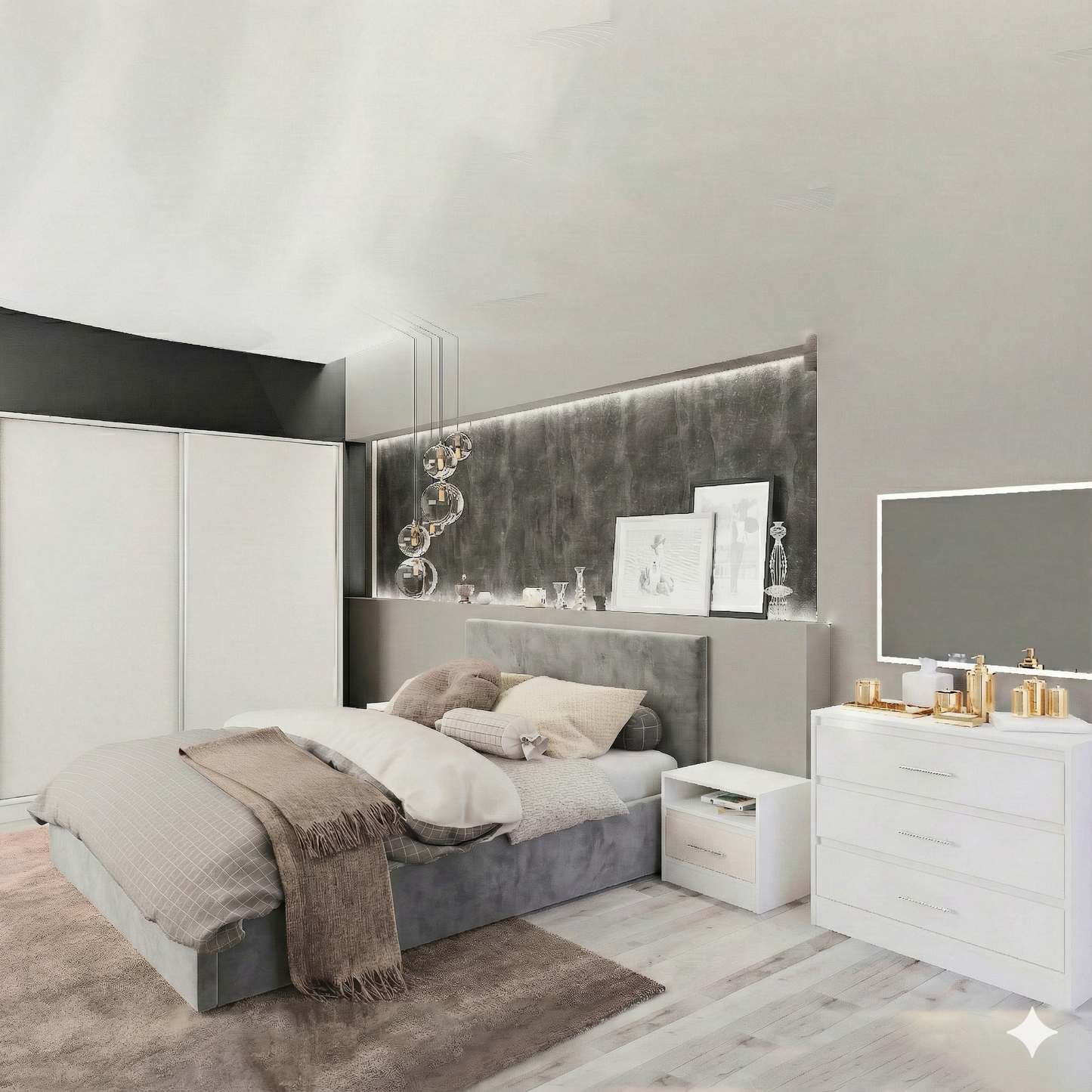 Full Bedroom - MDF Wood - White & Grey