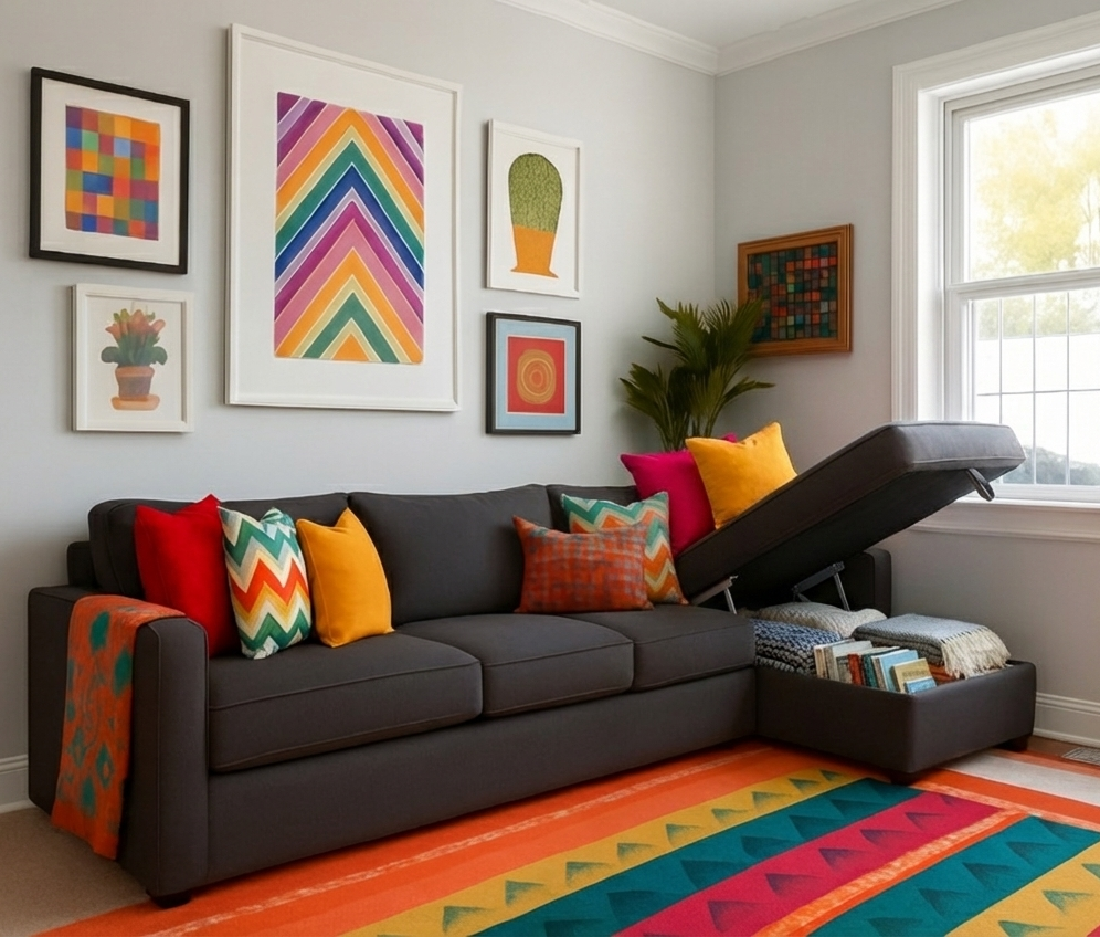 L-shape sofa - Natural Wood - Grey - 280x160x90 cm