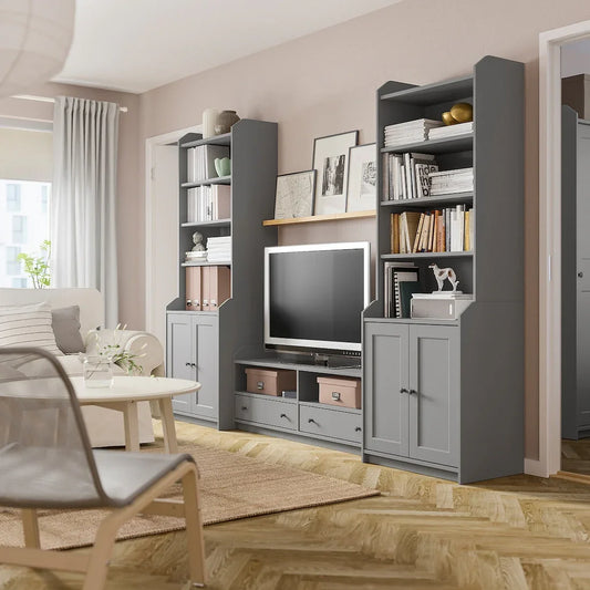 TV Unit with Bookcase - MDF Wood - Grey - 277x199x46 cm - Cataloug