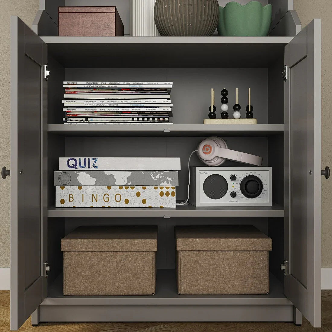 TV Unit with Bookcase - MDF Wood - Grey - 277x199x46 cm - Cataloug